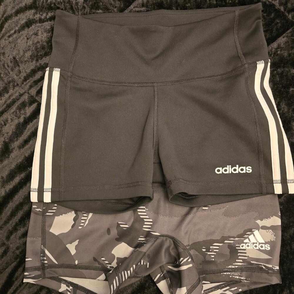 Set of TWO Adidas Active Bike Shorts Camo Camouflage Black White Stripes S Small